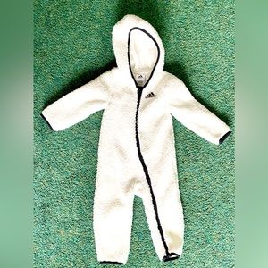 Adidas Babies Long-sleeve White Hooded Cozy Fleece Coverall in Size 24 months
